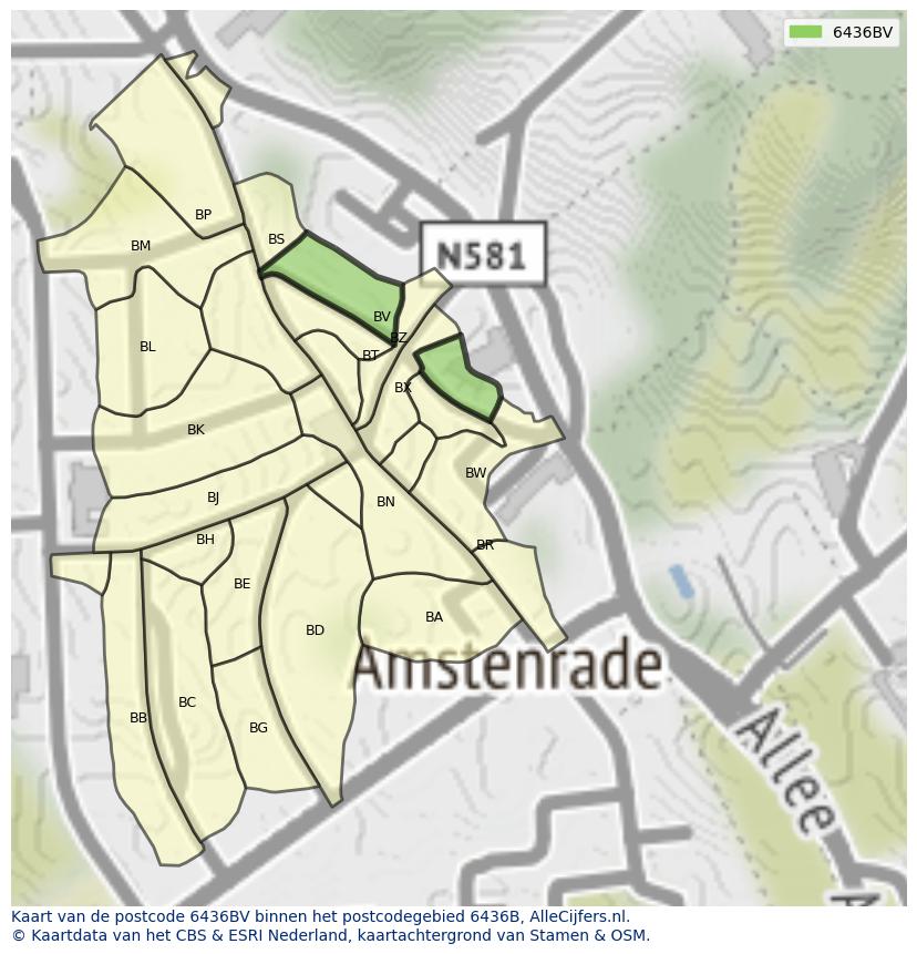Afbeelding van het postcodegebied 6436 BV op de kaart.