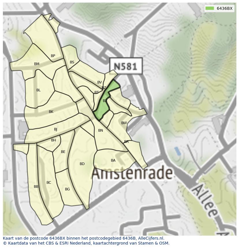 Afbeelding van het postcodegebied 6436 BX op de kaart.