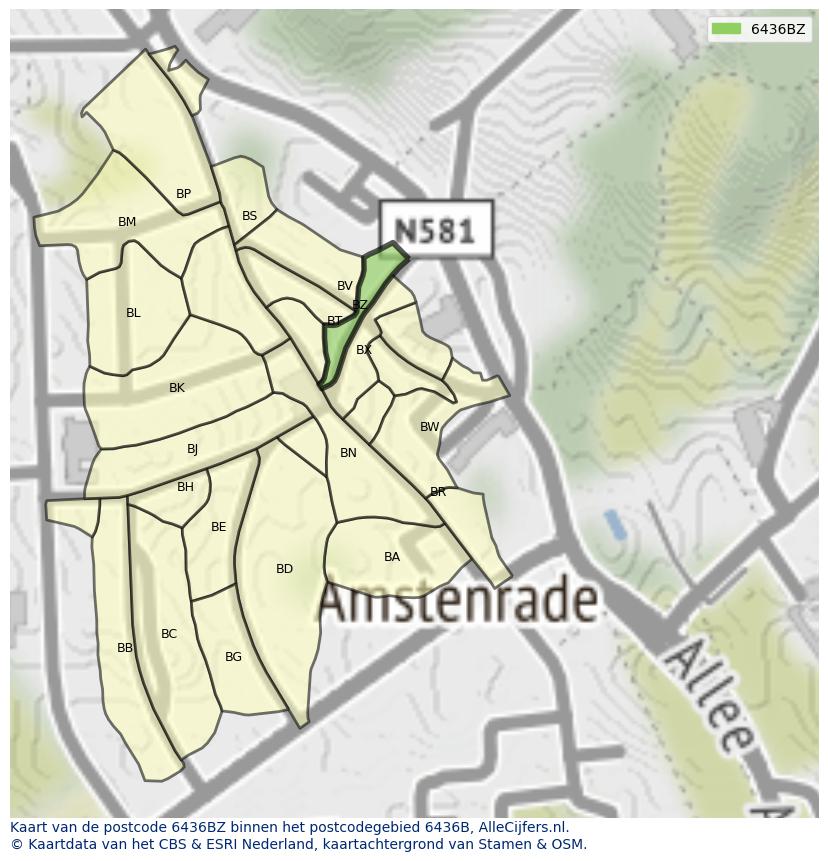 Afbeelding van het postcodegebied 6436 BZ op de kaart.