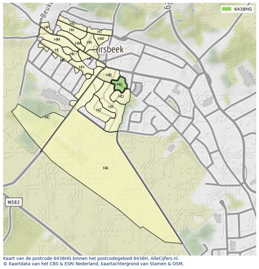 Afbeelding van het postcodegebied 6438 HG op de kaart.
