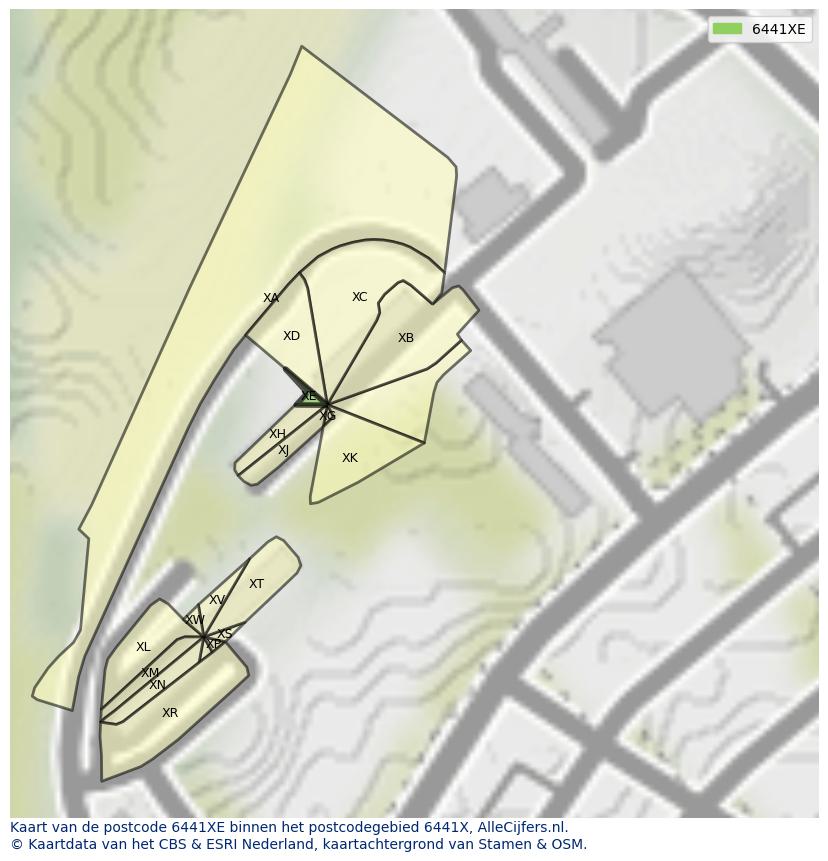 Afbeelding van het postcodegebied 6441 XE op de kaart.