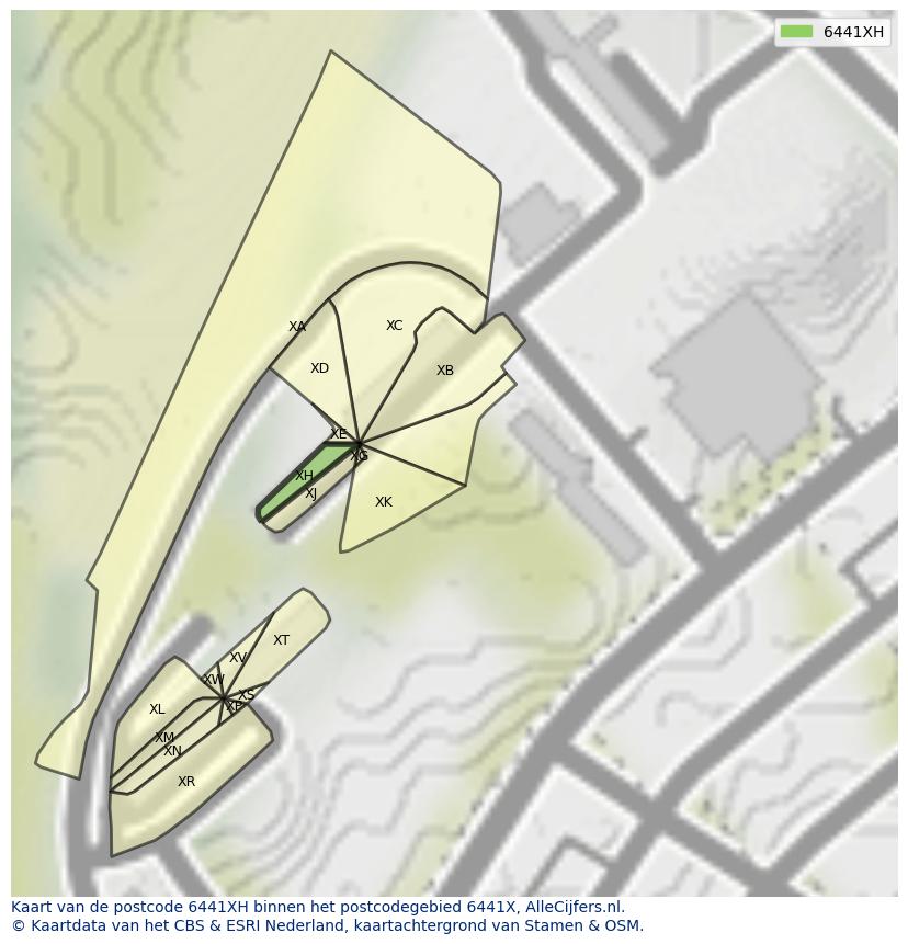 Afbeelding van het postcodegebied 6441 XH op de kaart.