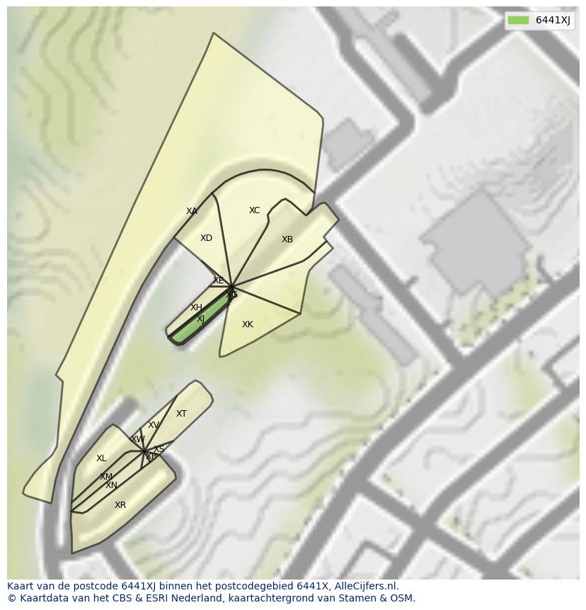 Afbeelding van het postcodegebied 6441 XJ op de kaart.