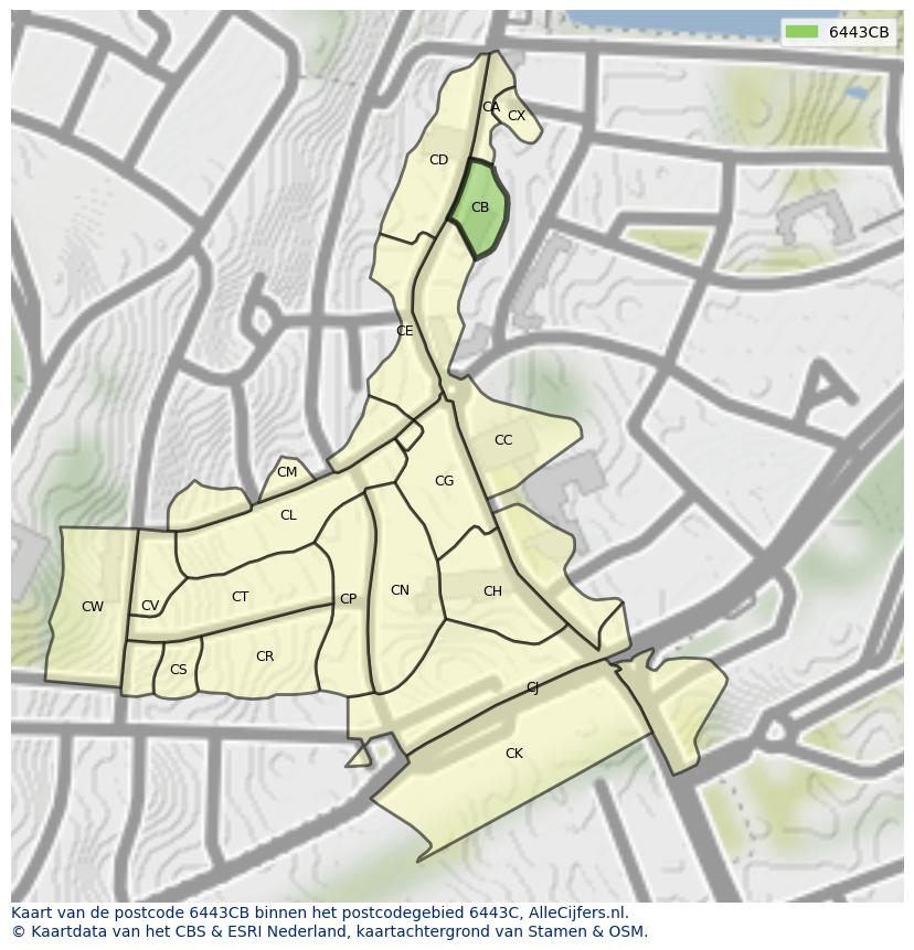 Afbeelding van het postcodegebied 6443 CB op de kaart.