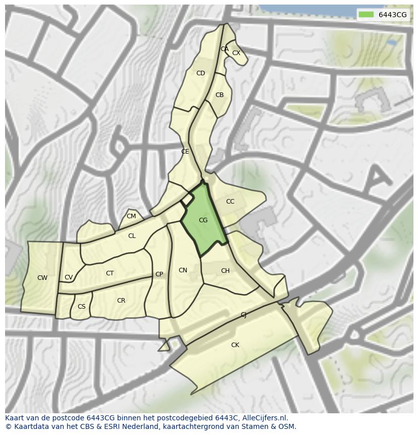 Afbeelding van het postcodegebied 6443 CG op de kaart.