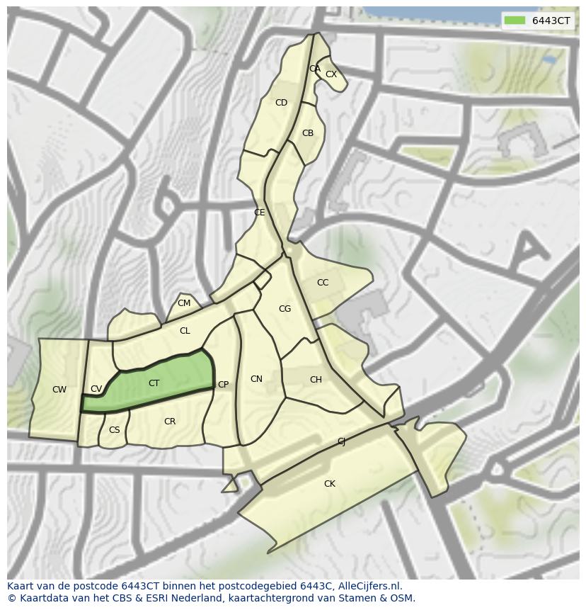 Afbeelding van het postcodegebied 6443 CT op de kaart.