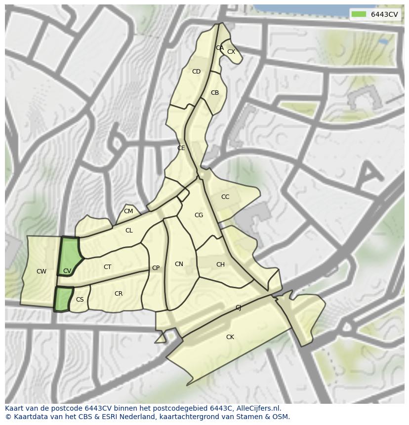 Afbeelding van het postcodegebied 6443 CV op de kaart.