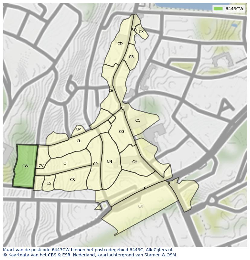 Afbeelding van het postcodegebied 6443 CW op de kaart.