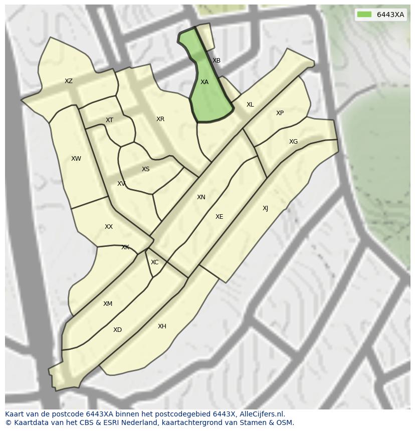 Afbeelding van het postcodegebied 6443 XA op de kaart.