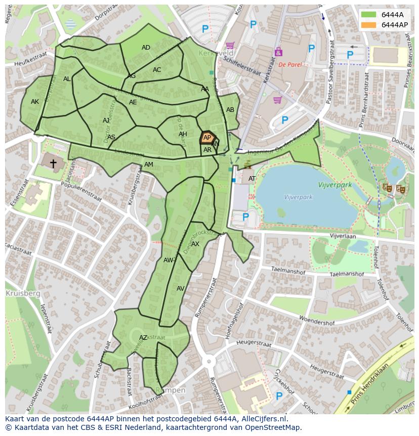 Afbeelding van het postcodegebied 6444 AP op de kaart.