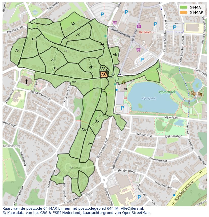 Afbeelding van het postcodegebied 6444 AR op de kaart.