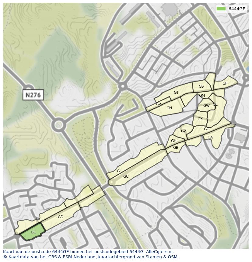 Afbeelding van het postcodegebied 6444 GE op de kaart.