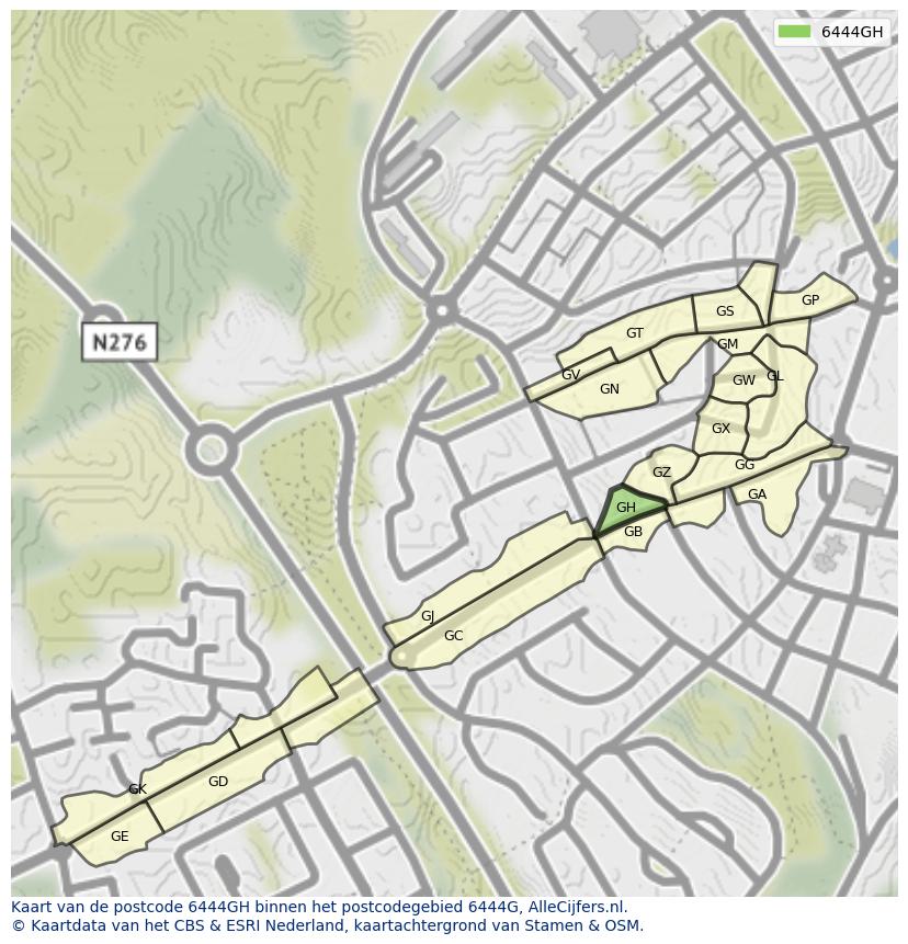 Afbeelding van het postcodegebied 6444 GH op de kaart.