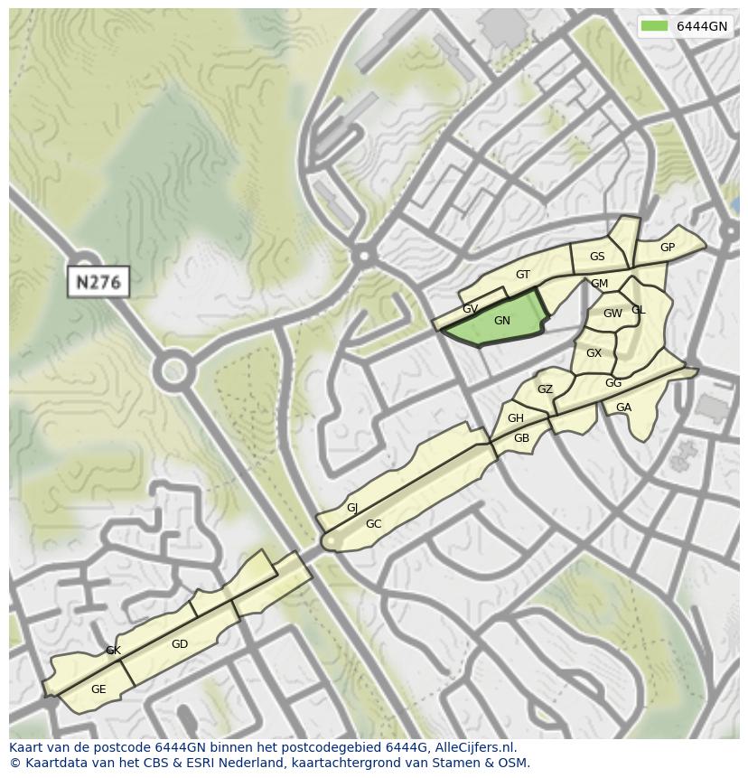 Afbeelding van het postcodegebied 6444 GN op de kaart.