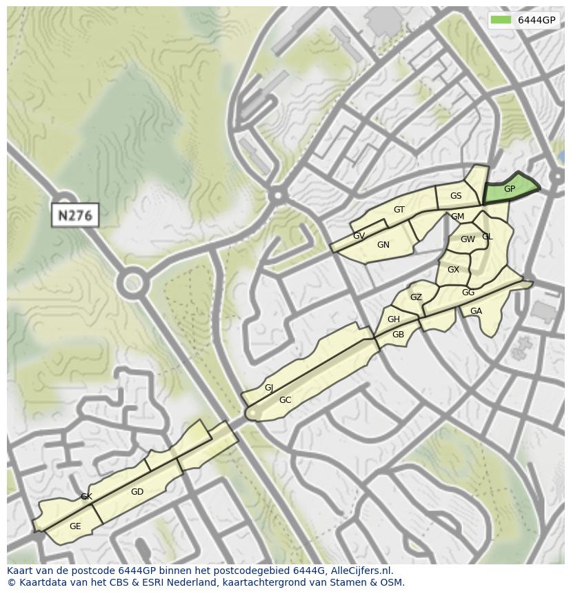 Afbeelding van het postcodegebied 6444 GP op de kaart.
