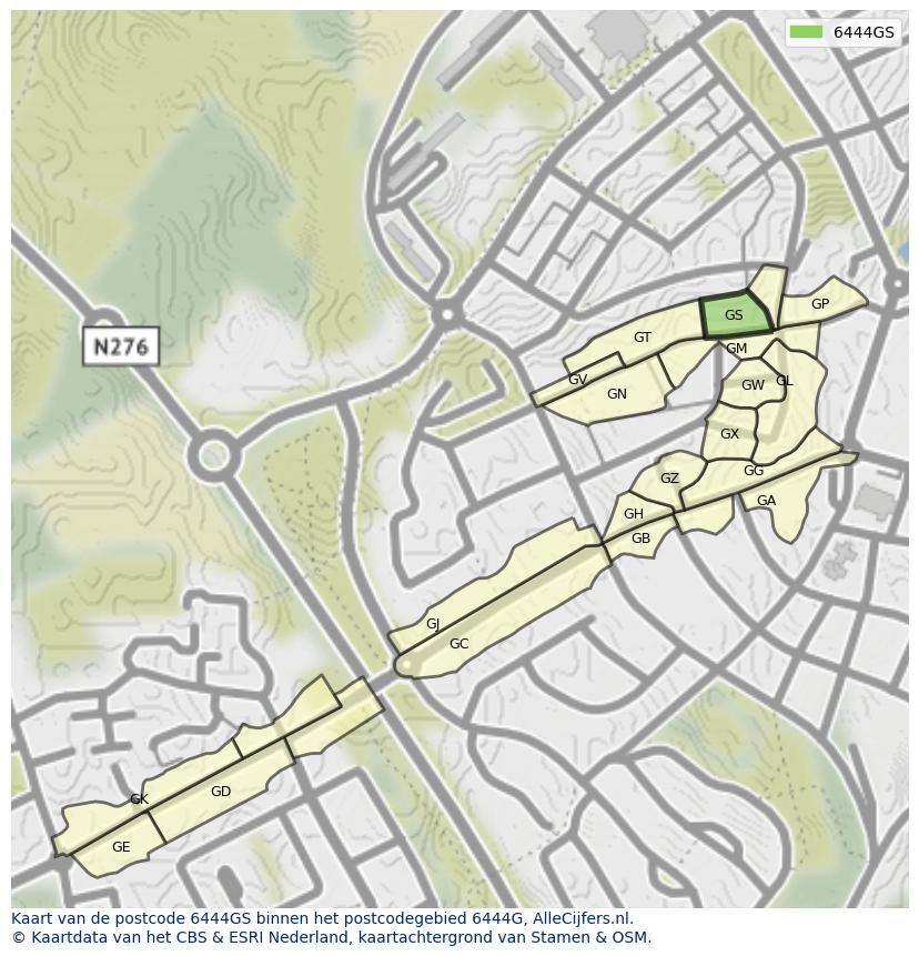 Afbeelding van het postcodegebied 6444 GS op de kaart.