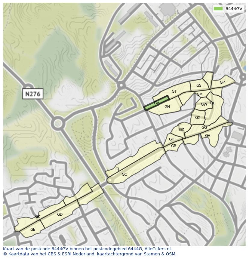 Afbeelding van het postcodegebied 6444 GV op de kaart.
