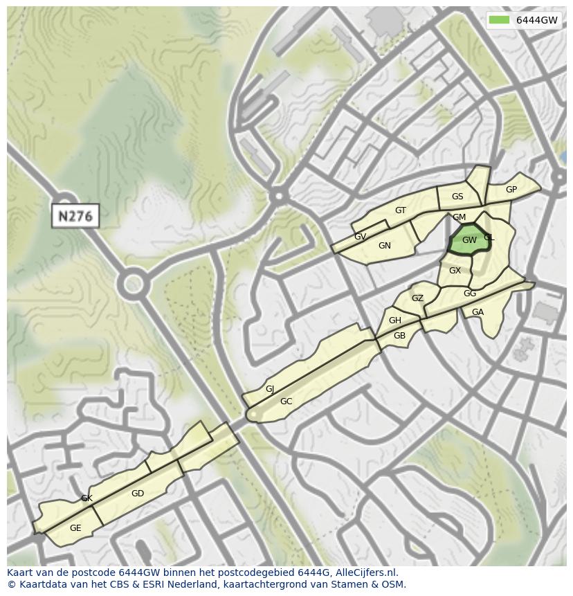 Afbeelding van het postcodegebied 6444 GW op de kaart.