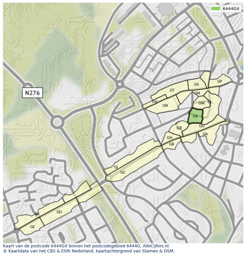 Afbeelding van het postcodegebied 6444 GX op de kaart.