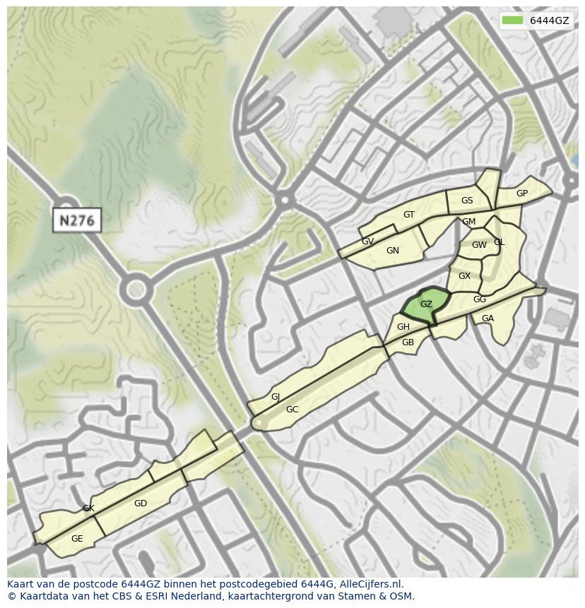 Afbeelding van het postcodegebied 6444 GZ op de kaart.
