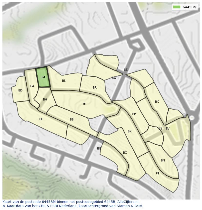 Afbeelding van het postcodegebied 6445 BM op de kaart.