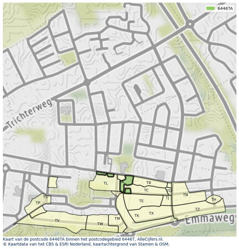 Afbeelding van het postcodegebied 6446 TA op de kaart.