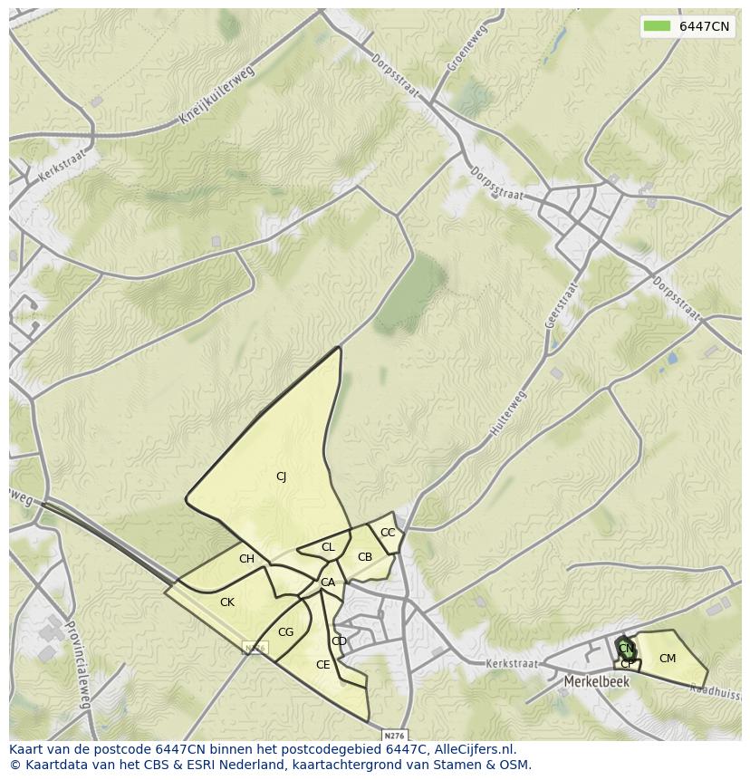 Afbeelding van het postcodegebied 6447 CN op de kaart.