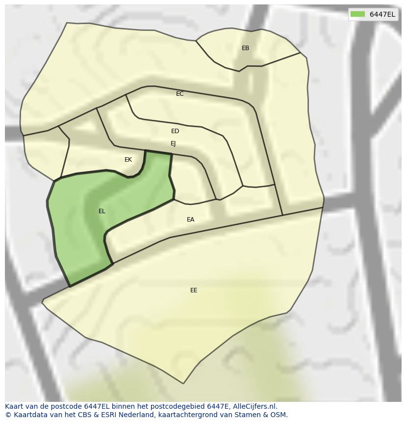 Afbeelding van het postcodegebied 6447 EL op de kaart.
