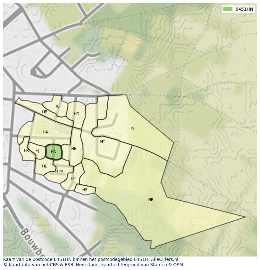Afbeelding van het postcodegebied 6451 HN op de kaart.