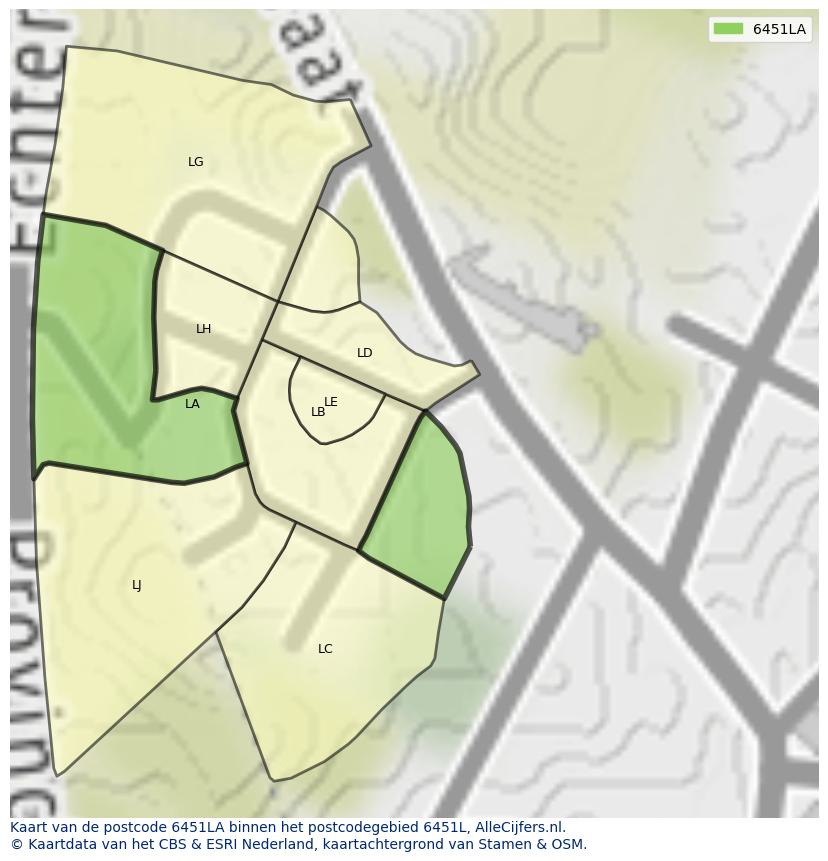 Afbeelding van het postcodegebied 6451 LA op de kaart.