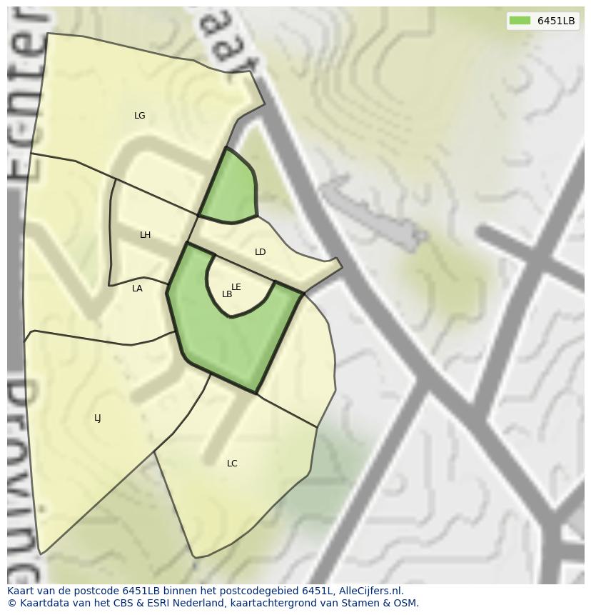 Afbeelding van het postcodegebied 6451 LB op de kaart.