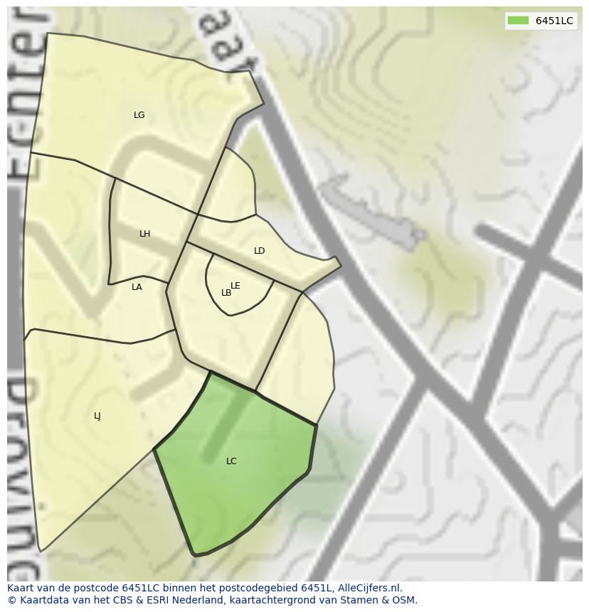 Afbeelding van het postcodegebied 6451 LC op de kaart.