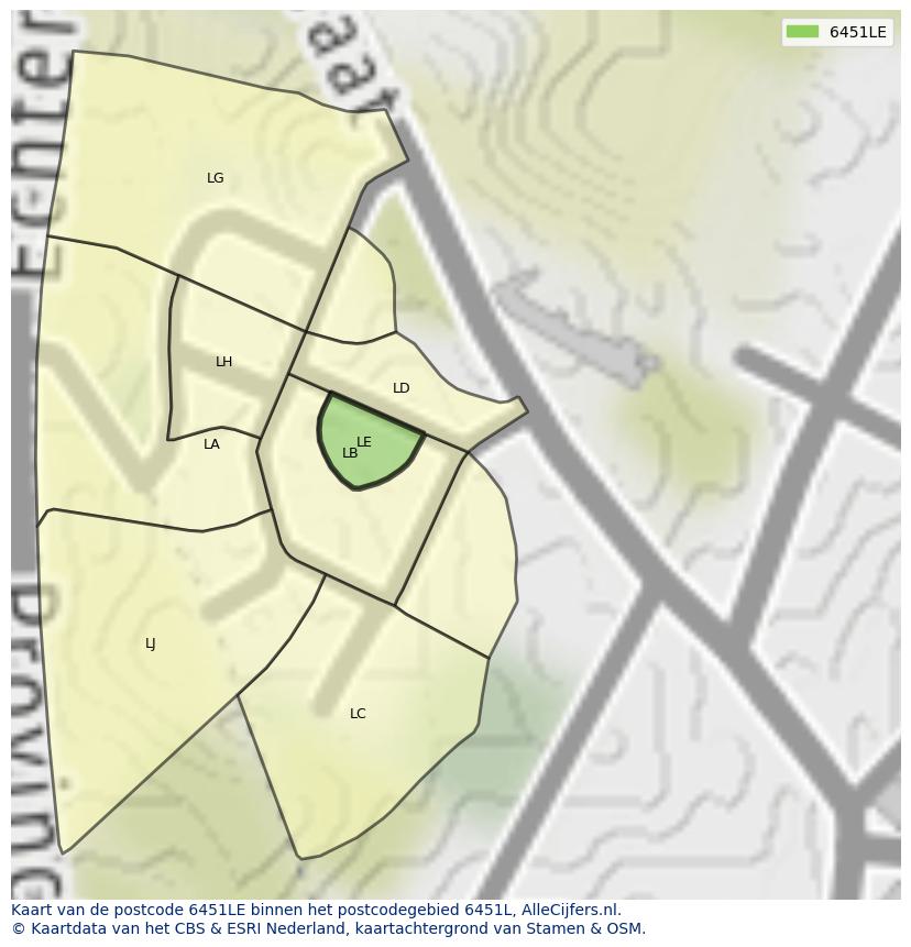 Afbeelding van het postcodegebied 6451 LE op de kaart.