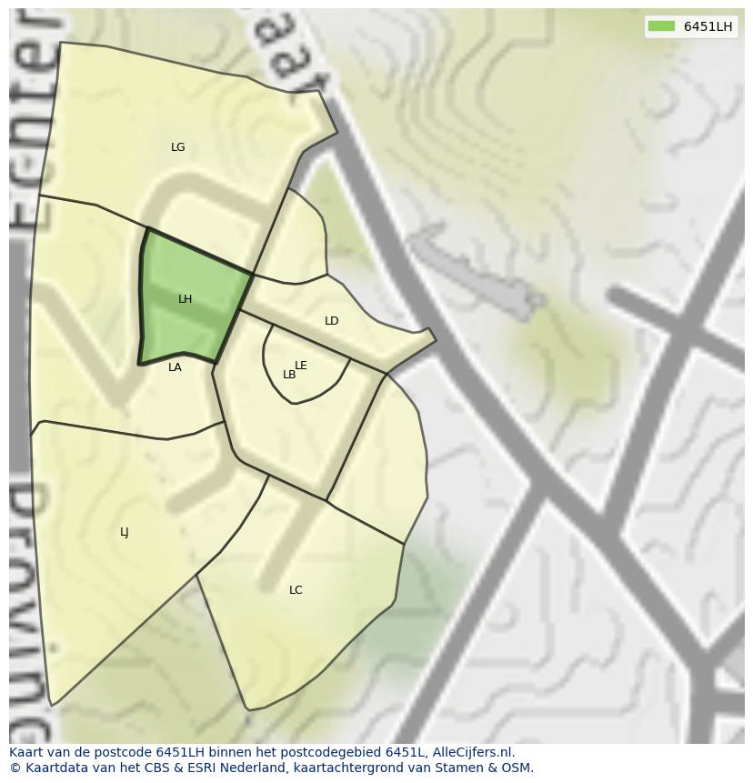 Afbeelding van het postcodegebied 6451 LH op de kaart.
