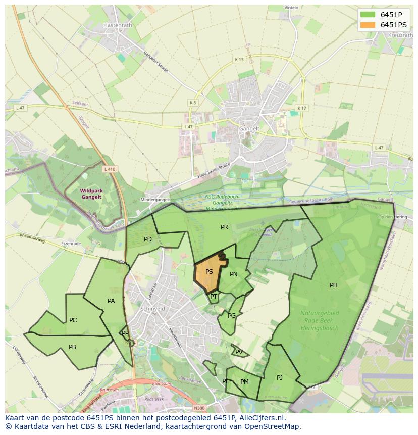 Afbeelding van het postcodegebied 6451 PS op de kaart.