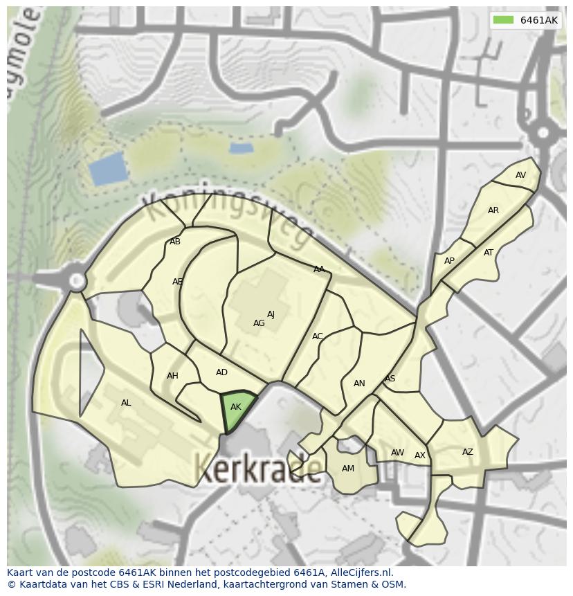 Afbeelding van het postcodegebied 6461 AK op de kaart.