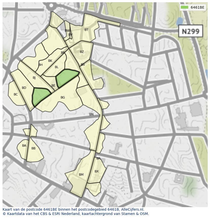 Afbeelding van het postcodegebied 6461 BE op de kaart.