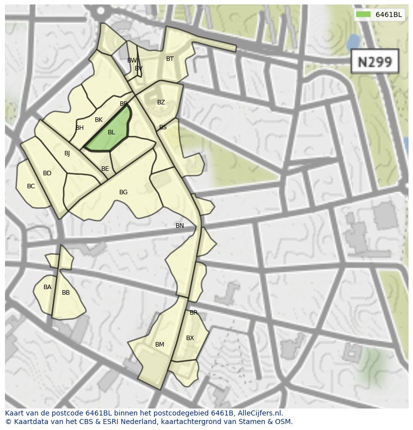 Afbeelding van het postcodegebied 6461 BL op de kaart.