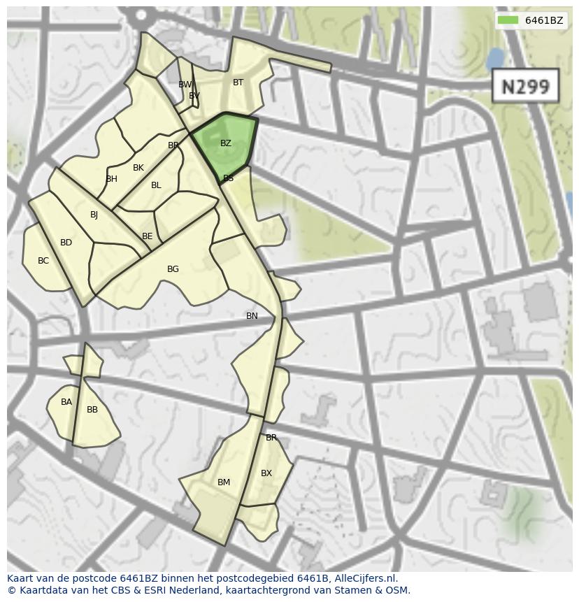 Afbeelding van het postcodegebied 6461 BZ op de kaart.