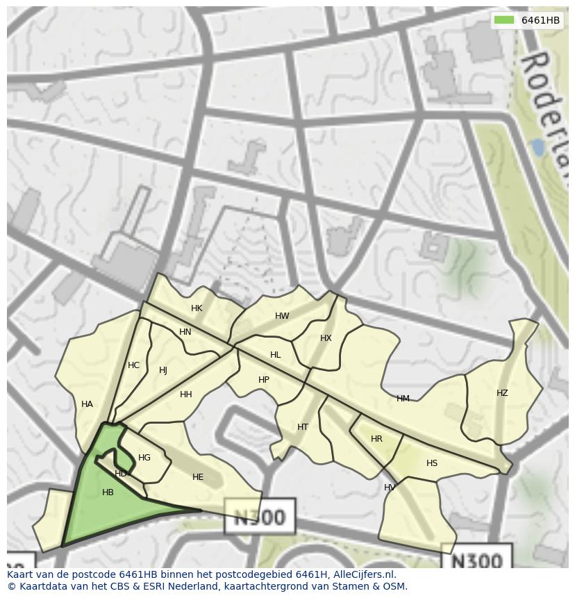 Afbeelding van het postcodegebied 6461 HB op de kaart.