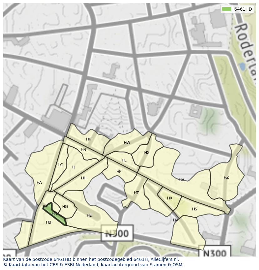 Afbeelding van het postcodegebied 6461 HD op de kaart.