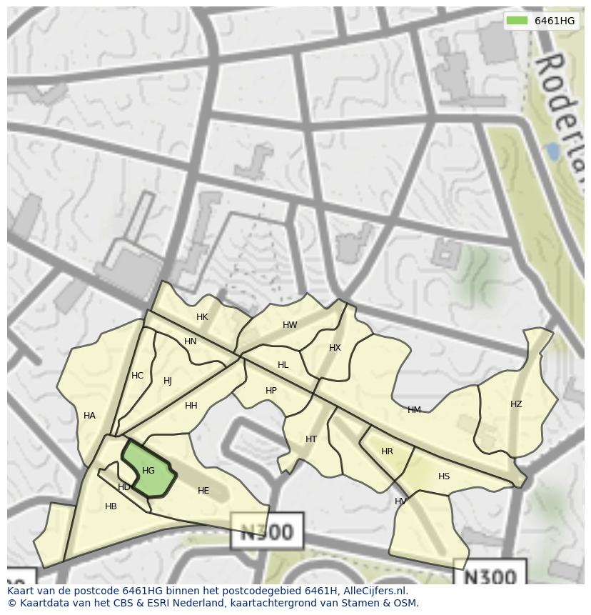 Afbeelding van het postcodegebied 6461 HG op de kaart.