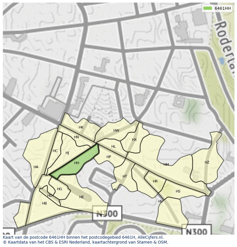 Afbeelding van het postcodegebied 6461 HH op de kaart.