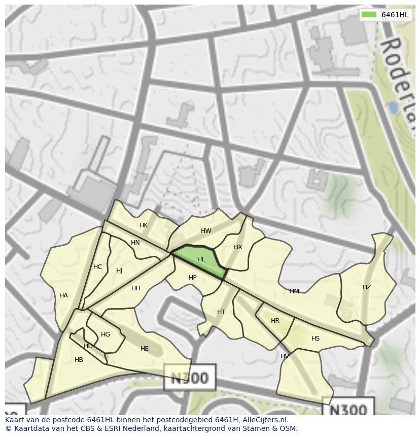 Afbeelding van het postcodegebied 6461 HL op de kaart.