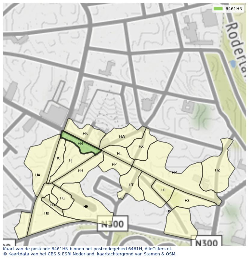 Afbeelding van het postcodegebied 6461 HN op de kaart.