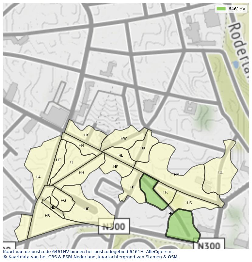 Afbeelding van het postcodegebied 6461 HV op de kaart.