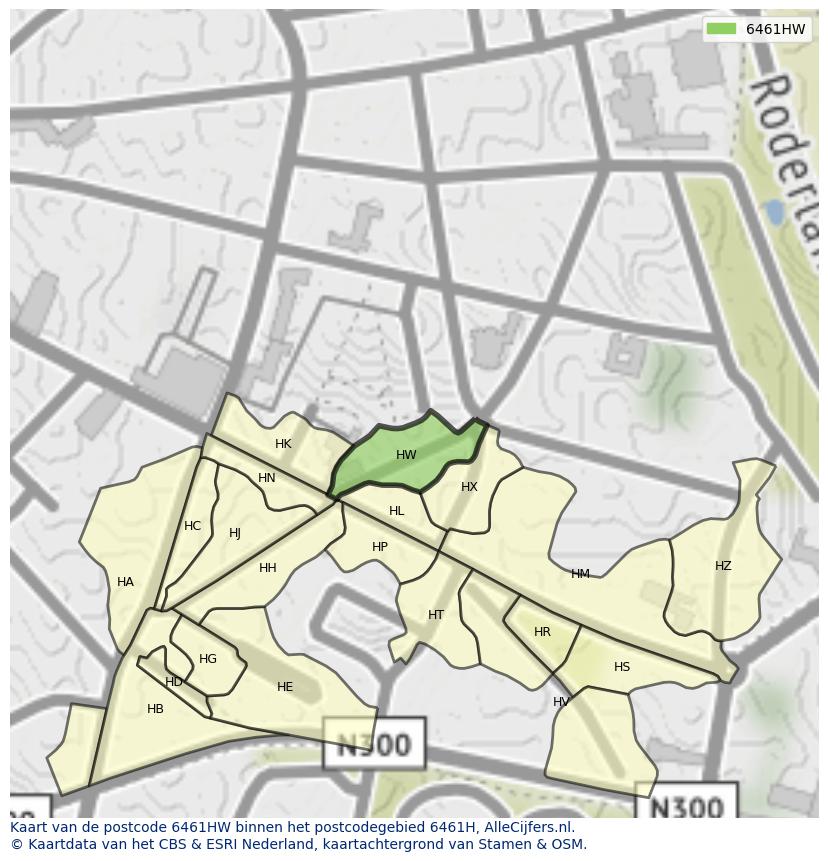 Afbeelding van het postcodegebied 6461 HW op de kaart.