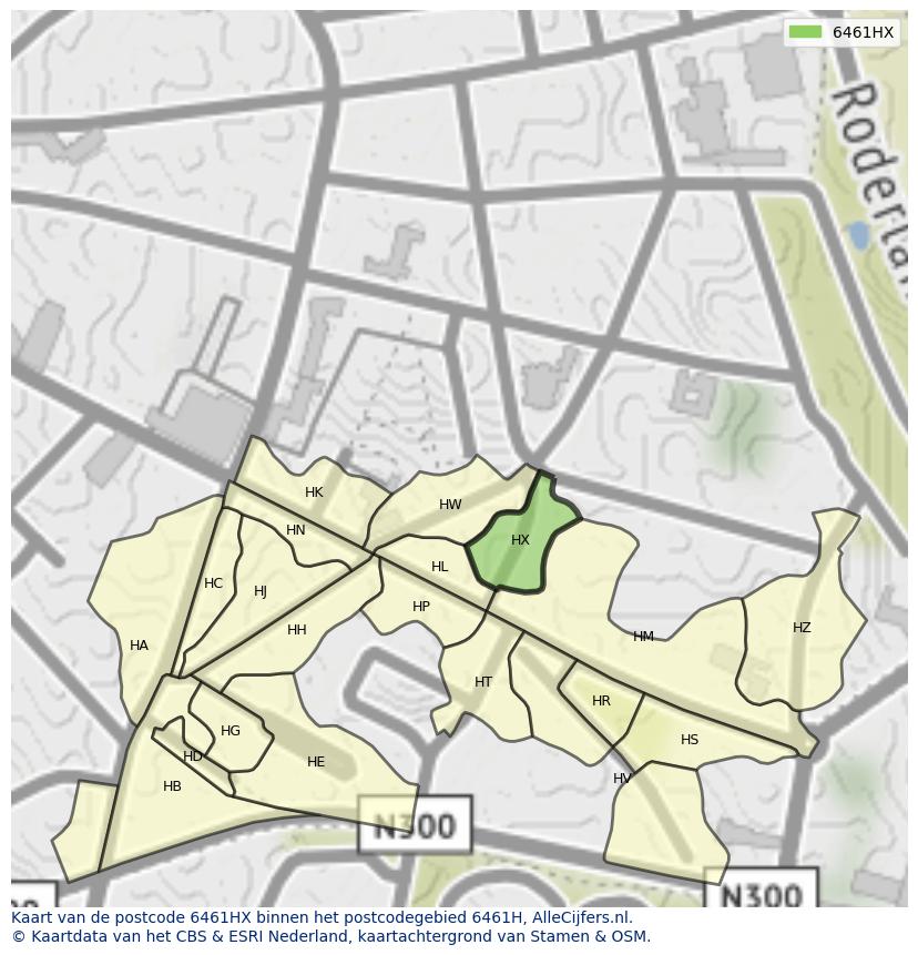 Afbeelding van het postcodegebied 6461 HX op de kaart.