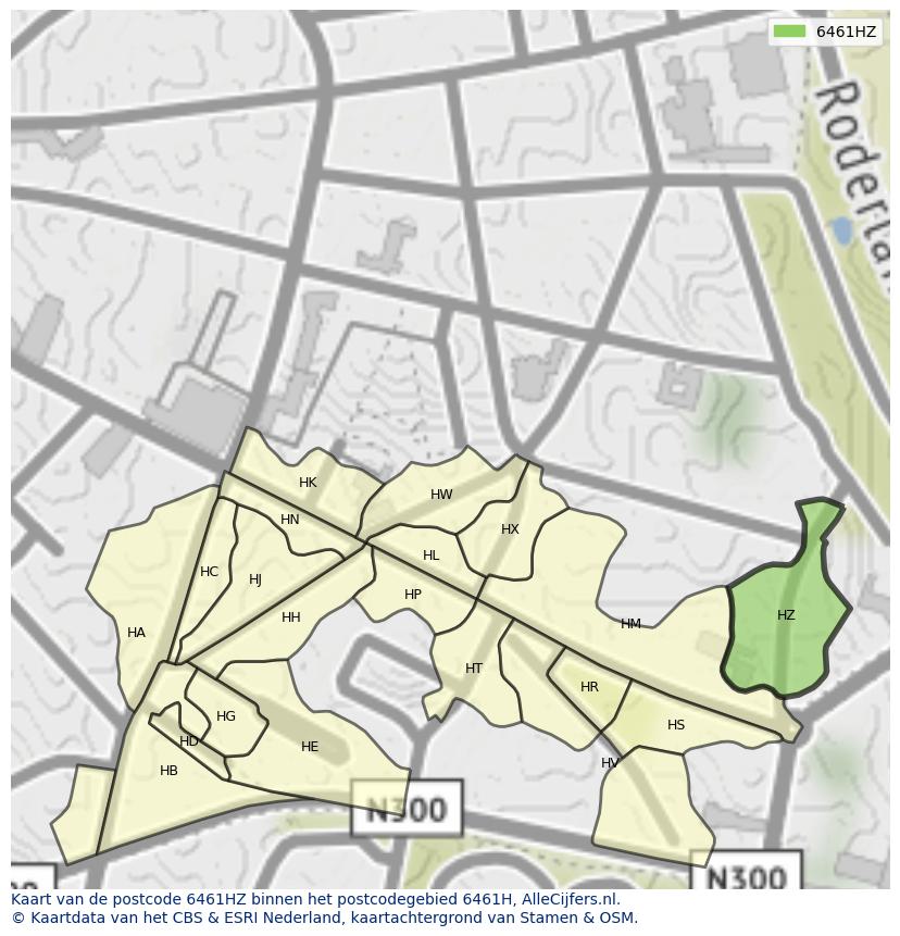 Afbeelding van het postcodegebied 6461 HZ op de kaart.