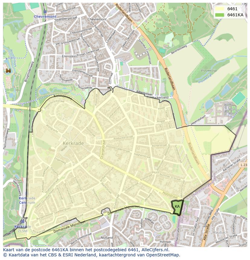 Afbeelding van het postcodegebied 6461 KA op de kaart.